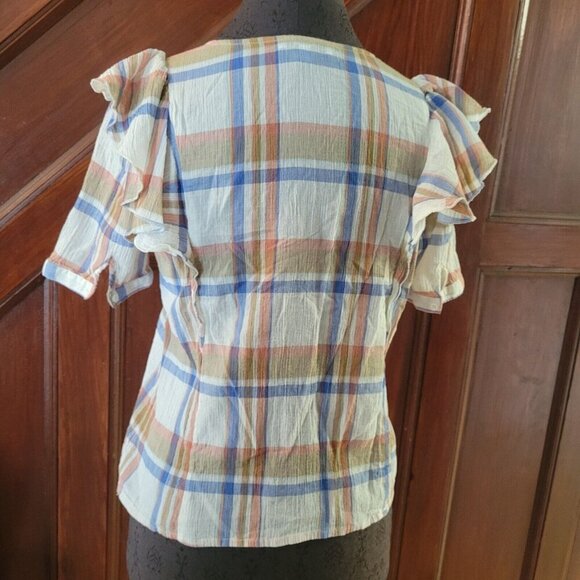 Madewell Women's V-Neck Shoulder-Ruffle Top in Plaid size XS - Picture 5 of 5